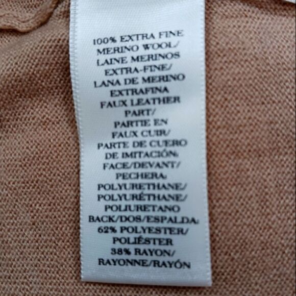 Ann Taylor Merino Wool Sweater with Faux Leather Black Trim in Camel - Picture 10 of 11